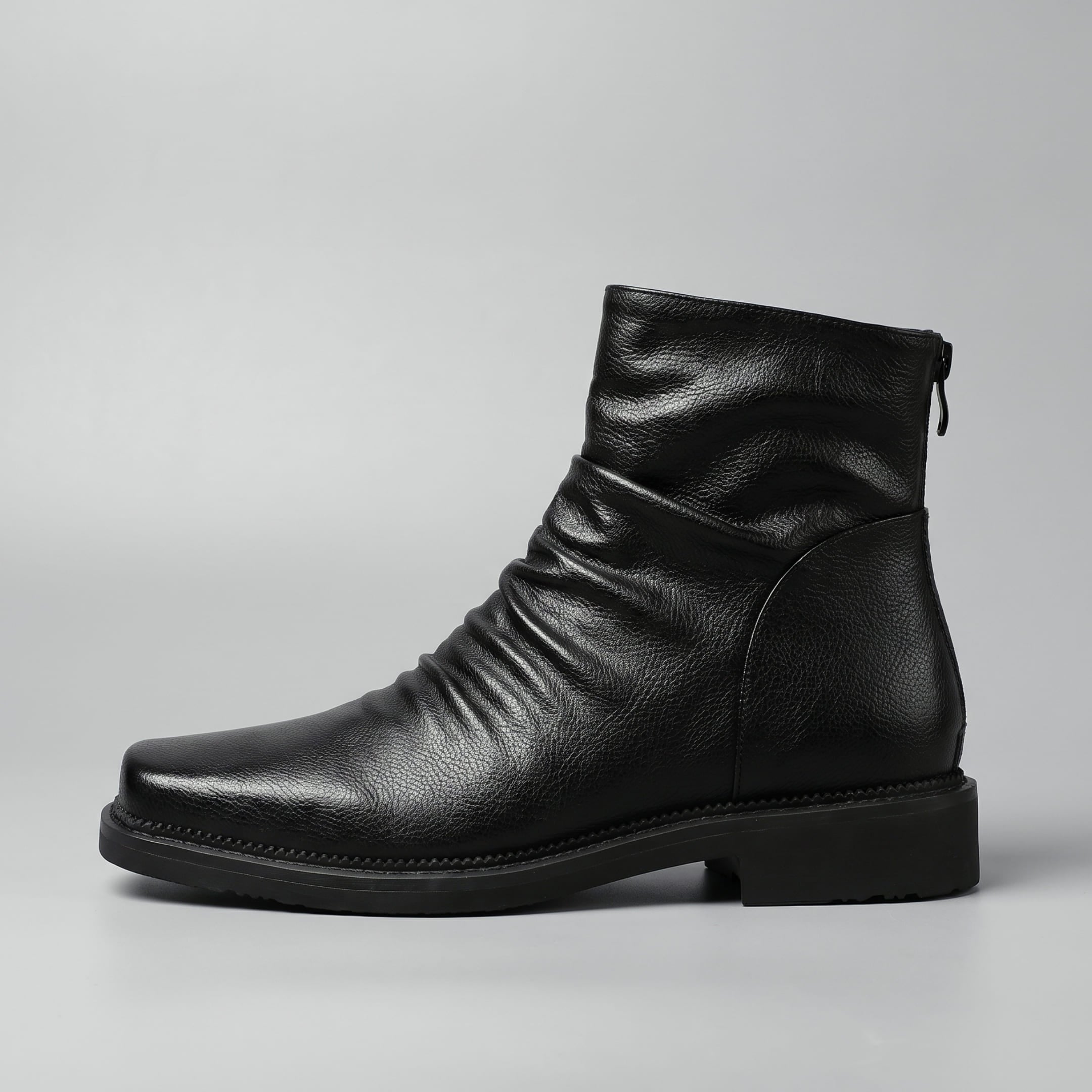 FORCIANO SALVATI black height increasing boots with smooth microfiber upper shown as a single boot in clean side profile.