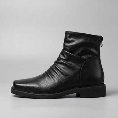 FORCIANO SALVATI black height increasing boots with smooth microfiber upper shown as a single boot in clean side profile.