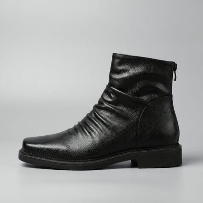 FORCIANO SALVATI black height increasing boots with smooth microfiber upper shown as a single boot in clean side profile.
