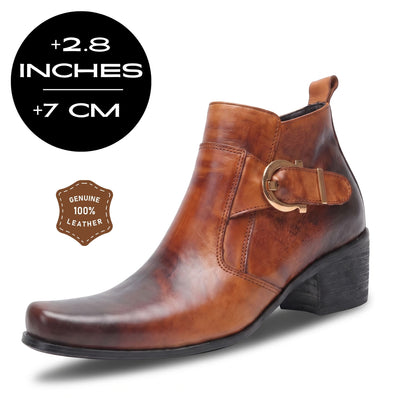 FORCIANO SCAROSSO brown Elevator Boots with genuine leather upper and 7 cm / 2.8 inch height increase.