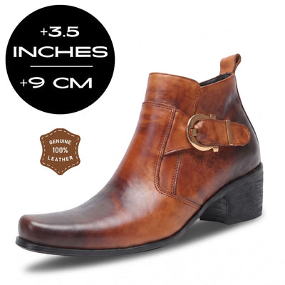 FORCIANO SCAROSSO brown Elevator Boots with genuine leather upper and 9 cm / 3.5 inch height increase.