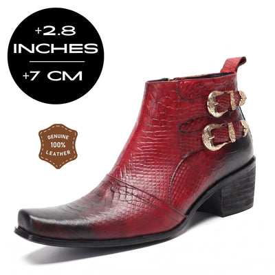 FORCIANO SCAROSSO red Elevator Boots with genuine leather upper and 7 cm / 2.8 inch height increase.