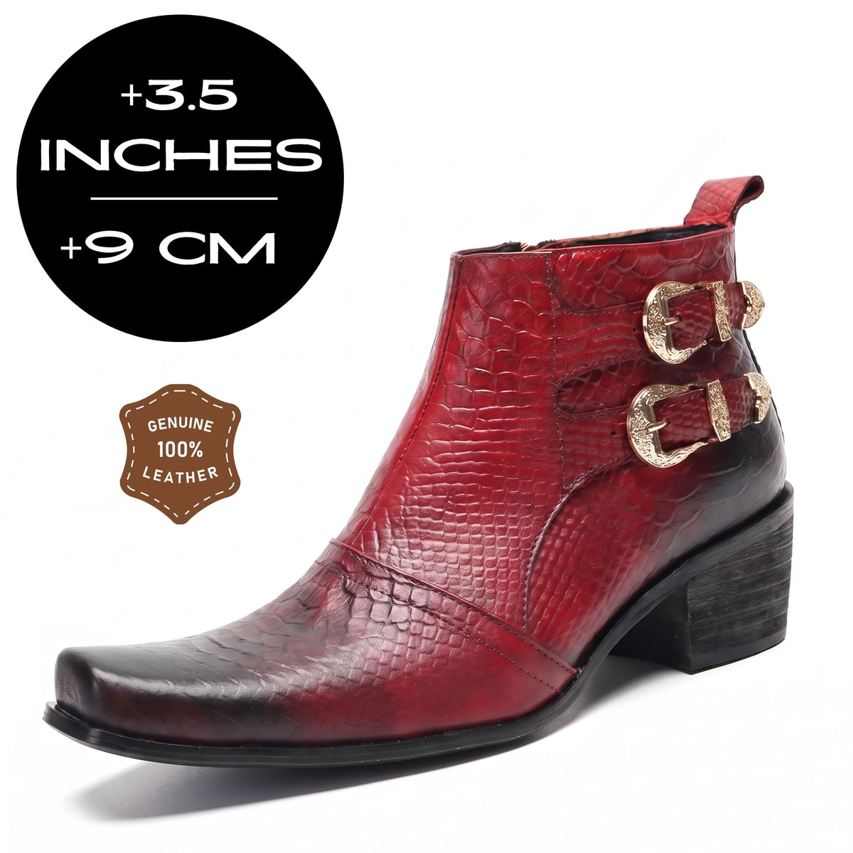FORCIANO SCAROSSO red Elevator Boots with genuine leather upper and 9 cm / 3.5 inch height increase.
