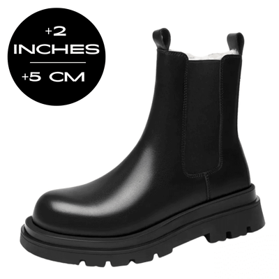 FORCIANO SENTINEL black elevator Chelsea boot in side view with a 5 cm / 2 inches height increase graphic.