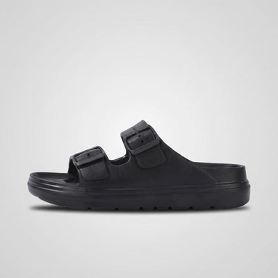 FORCIANO SERENA black platform sandals for women shown in clean side profile with dual buckle straps and premium EVA construction.