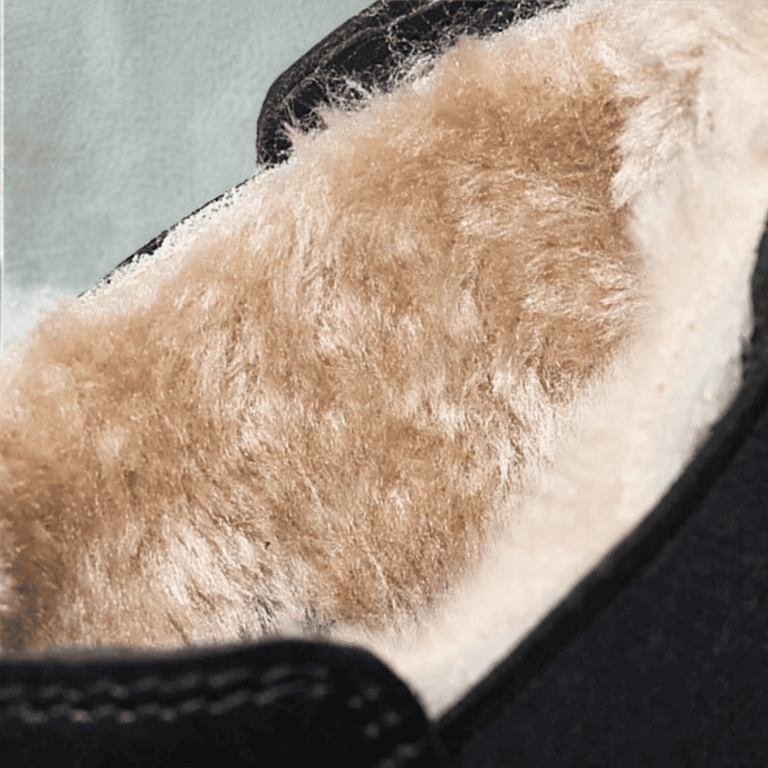 Close-up of the visible wool-cushioned lining inside a FORCIANO SILVAN black Chelsea Height Increasing Boots.