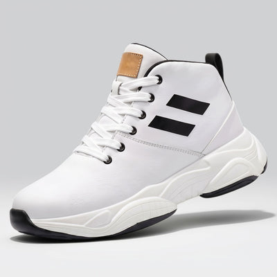 FORCIANO SONIC Height Boosting Sneakers in white with leather upper, shown as a single shoe from the front three-quarter angle.