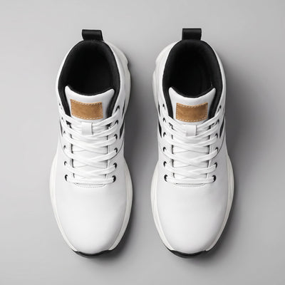 FORCIANO SONIC Height Boosting Sneakers in white with leather upper, shown as a pair from the top view.