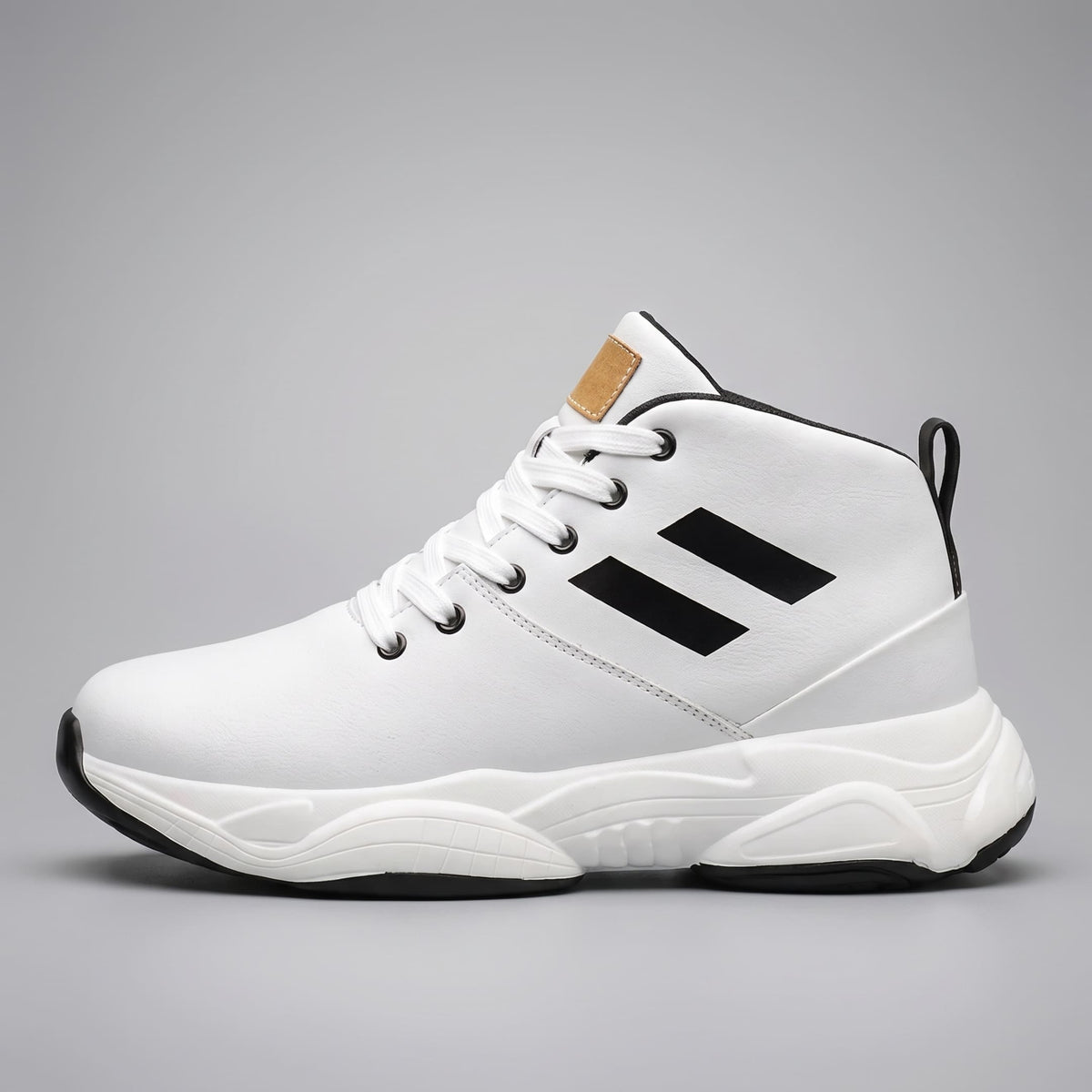 FORCIANO SONIC Height Boosting Sneakers in white with leather upper, shown in a clean side profile.