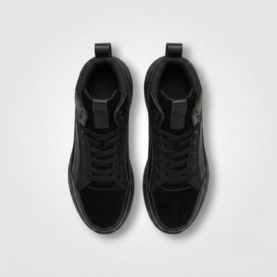 FORCIANO STRIDE black elevator sneakers shown as a pair from the top with lace-up high-top design visible.