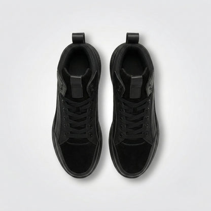 FORCIANO STRIDE black elevator sneakers shown as a pair from the top with lace-up high-top design visible.