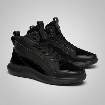 FORCIANO STRIDE black height increasing sneakers shown as a pair from a front three-quarter studio angle.