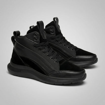 FORCIANO STRIDE black height increasing sneakers shown as a pair from a front three-quarter studio angle.