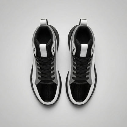 FORCIANO STRIDE grey, white and black height increasing sneakers shown as a pair from the top with black laces visible.