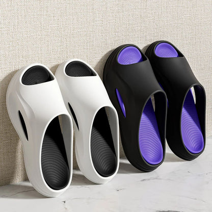 FORCIANO STRIKE sandals height increasing shoes shown in White Black and Black Purple color options, with textured footbeds and cushioned soles visible.