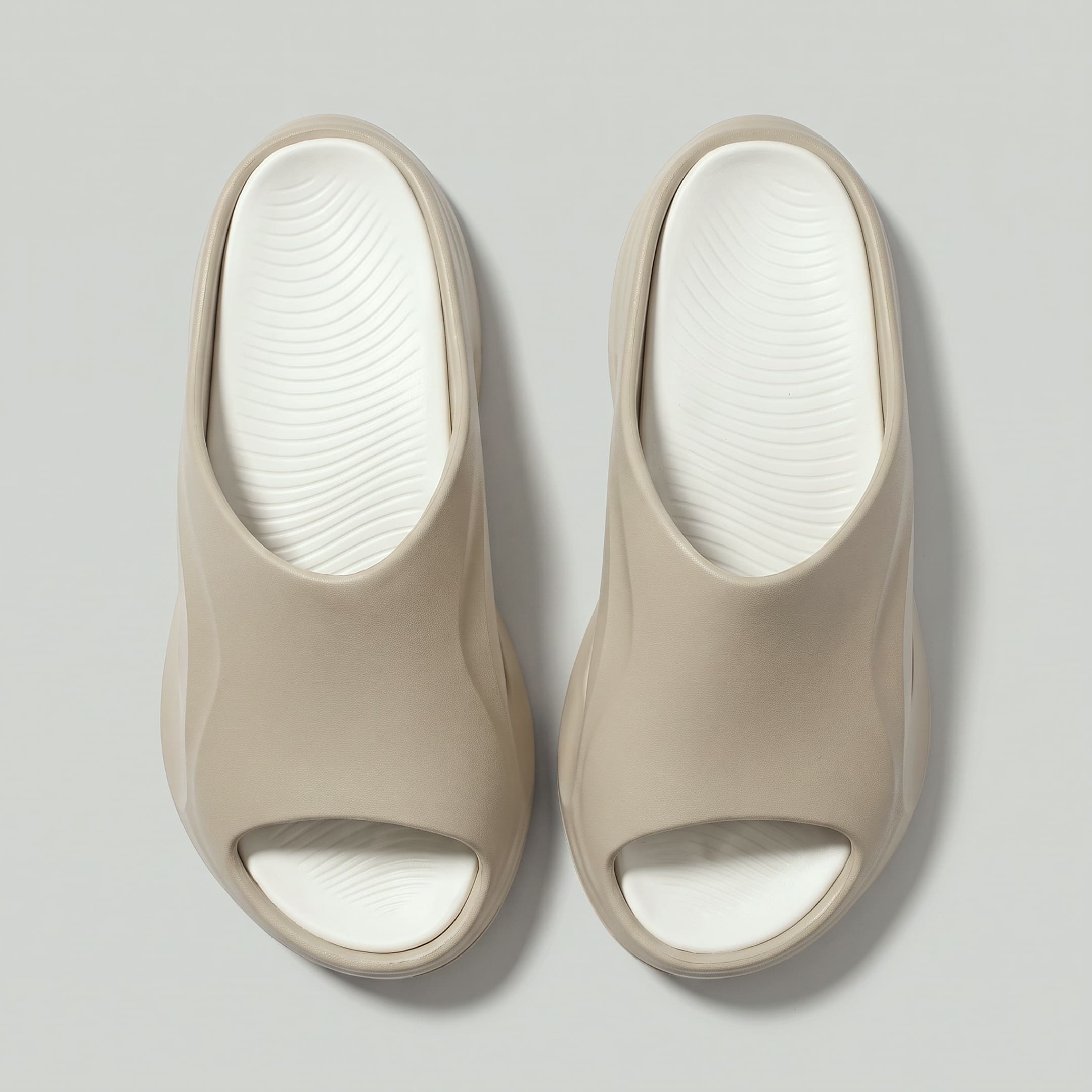 FORCIANO STRIKE khaki sandals height increasing shoes shown as a pair from above with white textured footbeds visible.