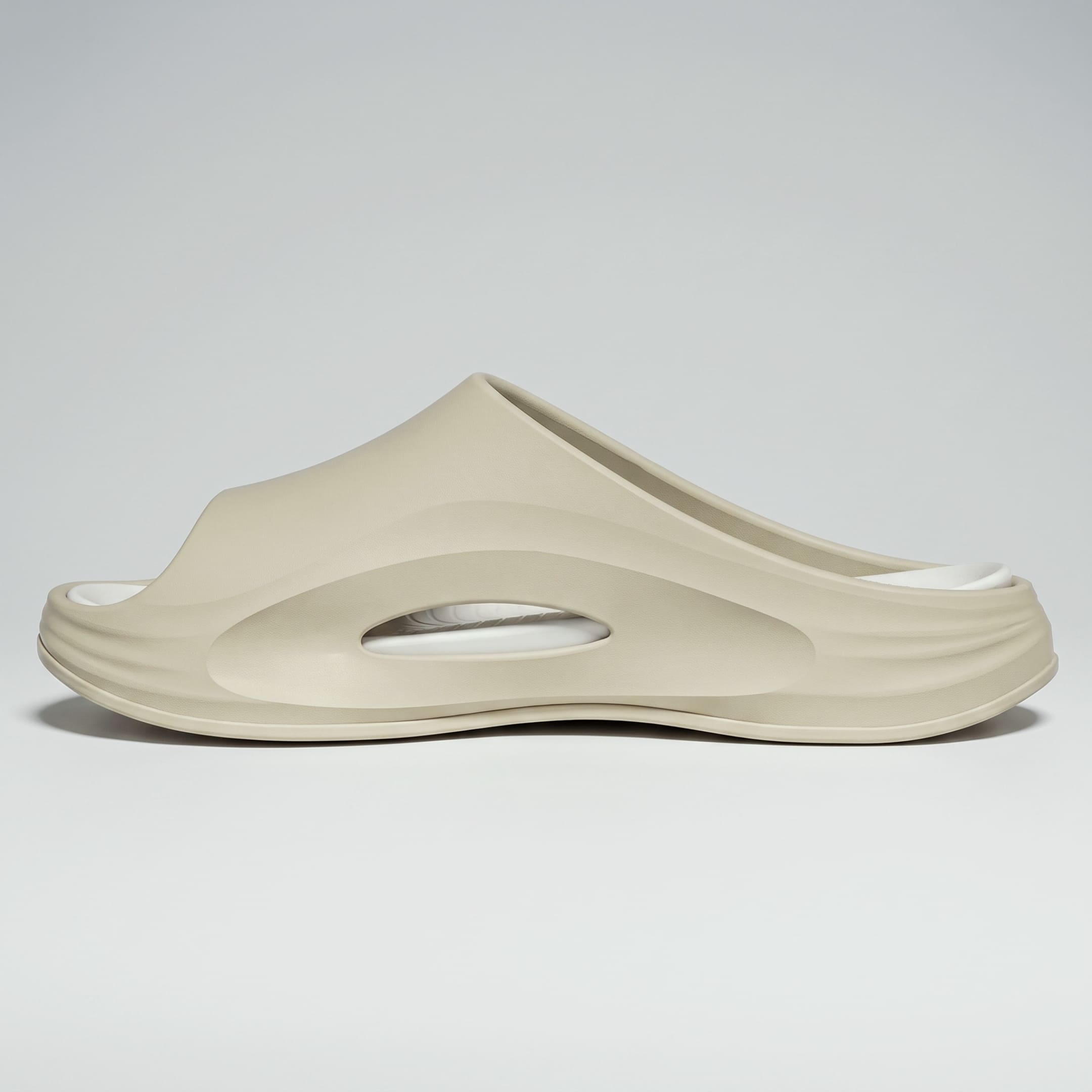 FORCIANO STRIKE khaki sandals height increasing shoes shown in side profile with the cushioned sole and side opening visible.