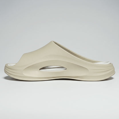 FORCIANO STRIKE khaki sandals height increasing shoes shown in side profile with the cushioned sole and side opening visible.