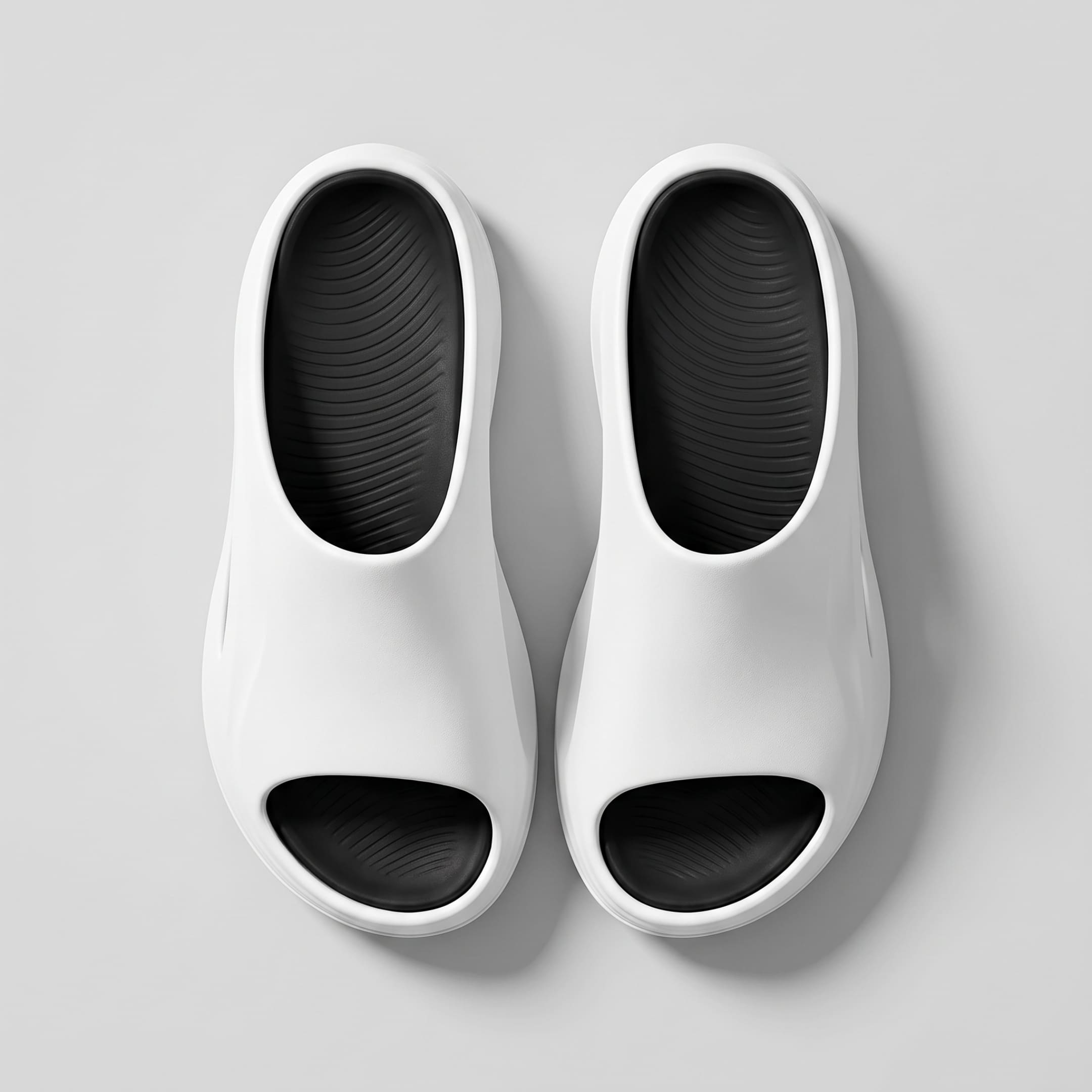 FORCIANO STRIKE White Black sandals height increasing shoes shown as a pair from the top with black textured footbeds visible.