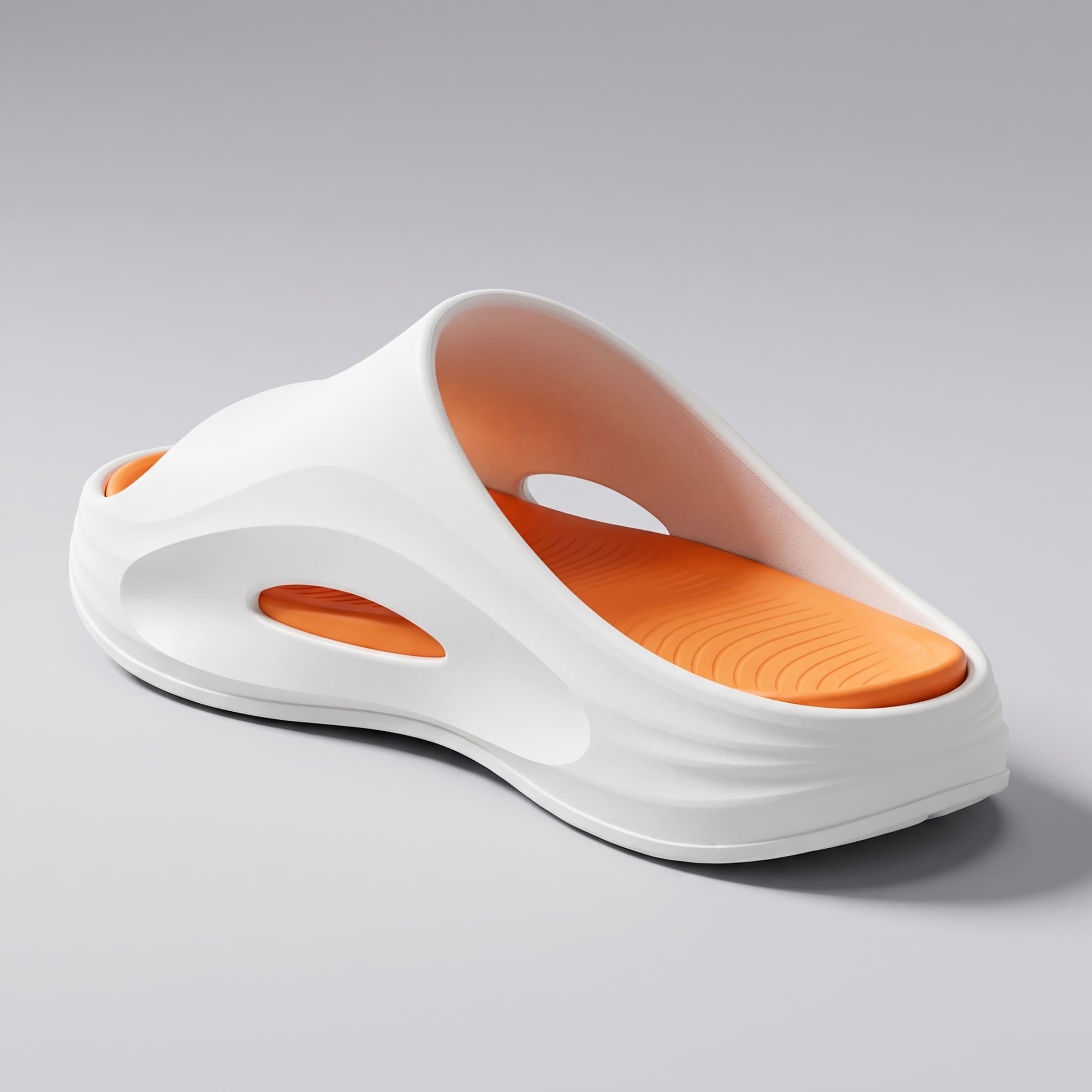 FORCIANO STRIKE White Orange sandals height increasing shoes in a rear three-quarter product view showing the orange footbed and side opening.