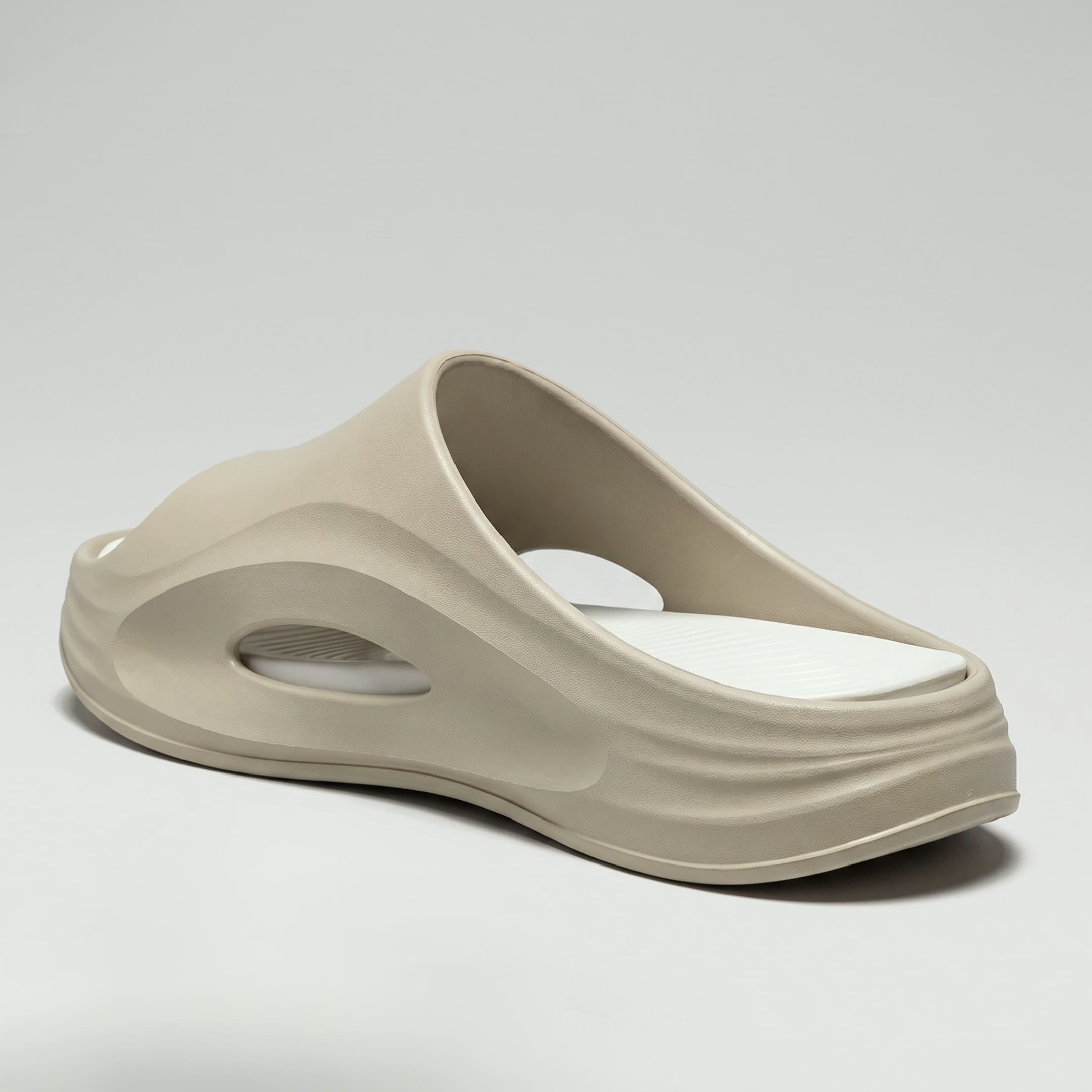 FORCIANO STRIKE White Orange sandals height increasing shoes shown as a pair in a front three-quarter view with orange footbeds.