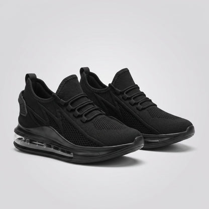 FORCIANO TENET black height increasing sneakers in breathable air mesh, shown as a pair from a front three-quarter angle.