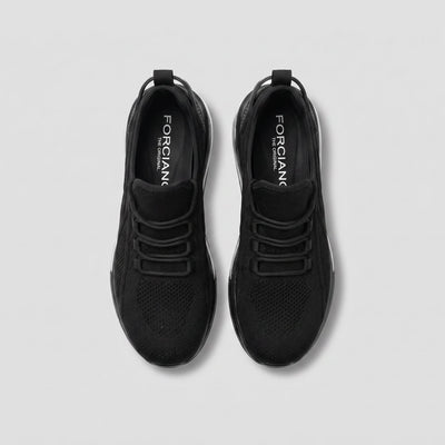 FORCIANO TENET black height increasing sneakers in breathable air mesh, pair shown from a top view with tonal lacing.