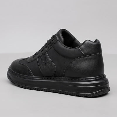 Black FORCIANO TORINO Height Increasing Sneakers with leather upper shown from a rear three-quarter angle.