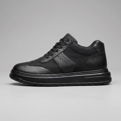 Black FORCIANO TORINO Height Increasing Sneakers with leather upper shown in a full side profile.