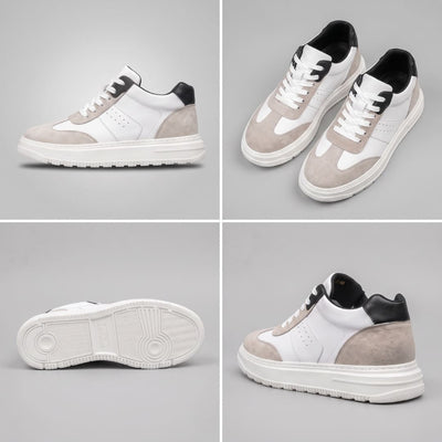 White FORCIANO TORINO Height Increasing Sneakers with leather upper shown in a multi-view collage with side, top, outsole and rear angles.