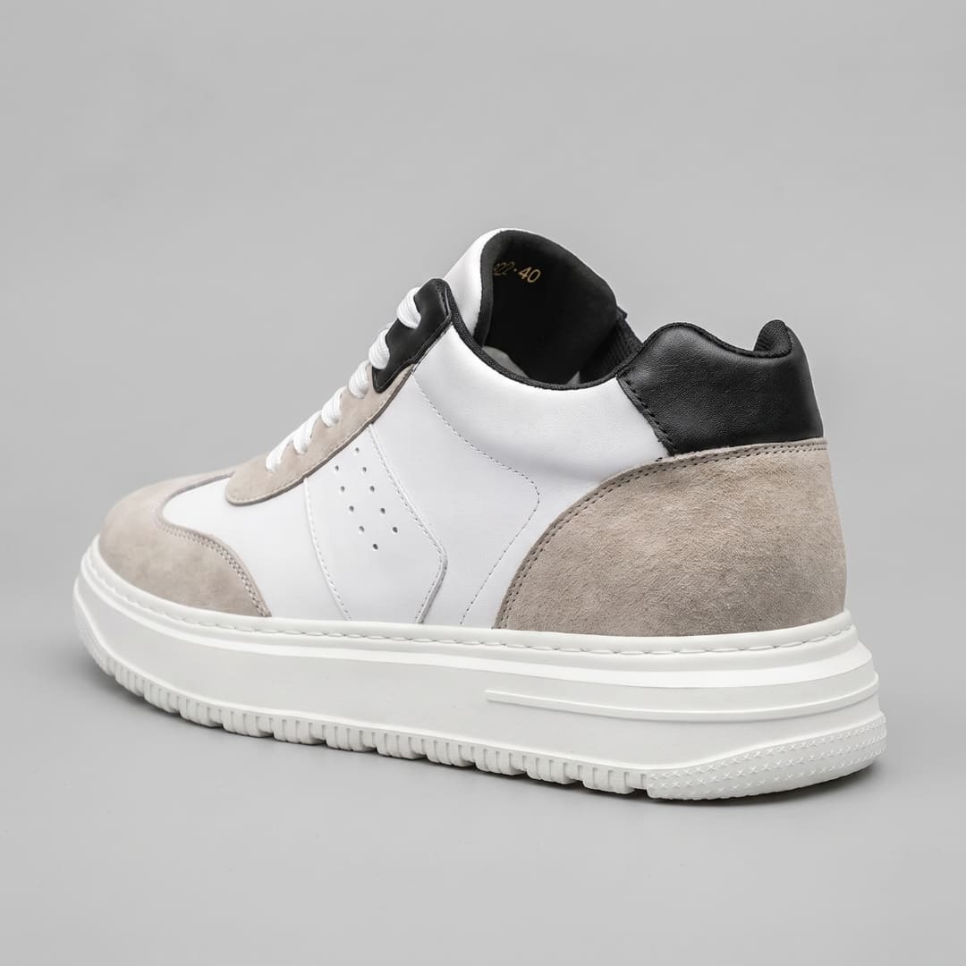 White FORCIANO TORINO Height Increasing Sneakers with leather upper shown from a rear three-quarter angle.