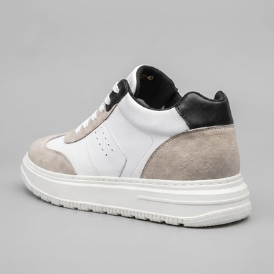 White FORCIANO TORINO Height Increasing Sneakers with leather upper shown from a rear three-quarter angle.