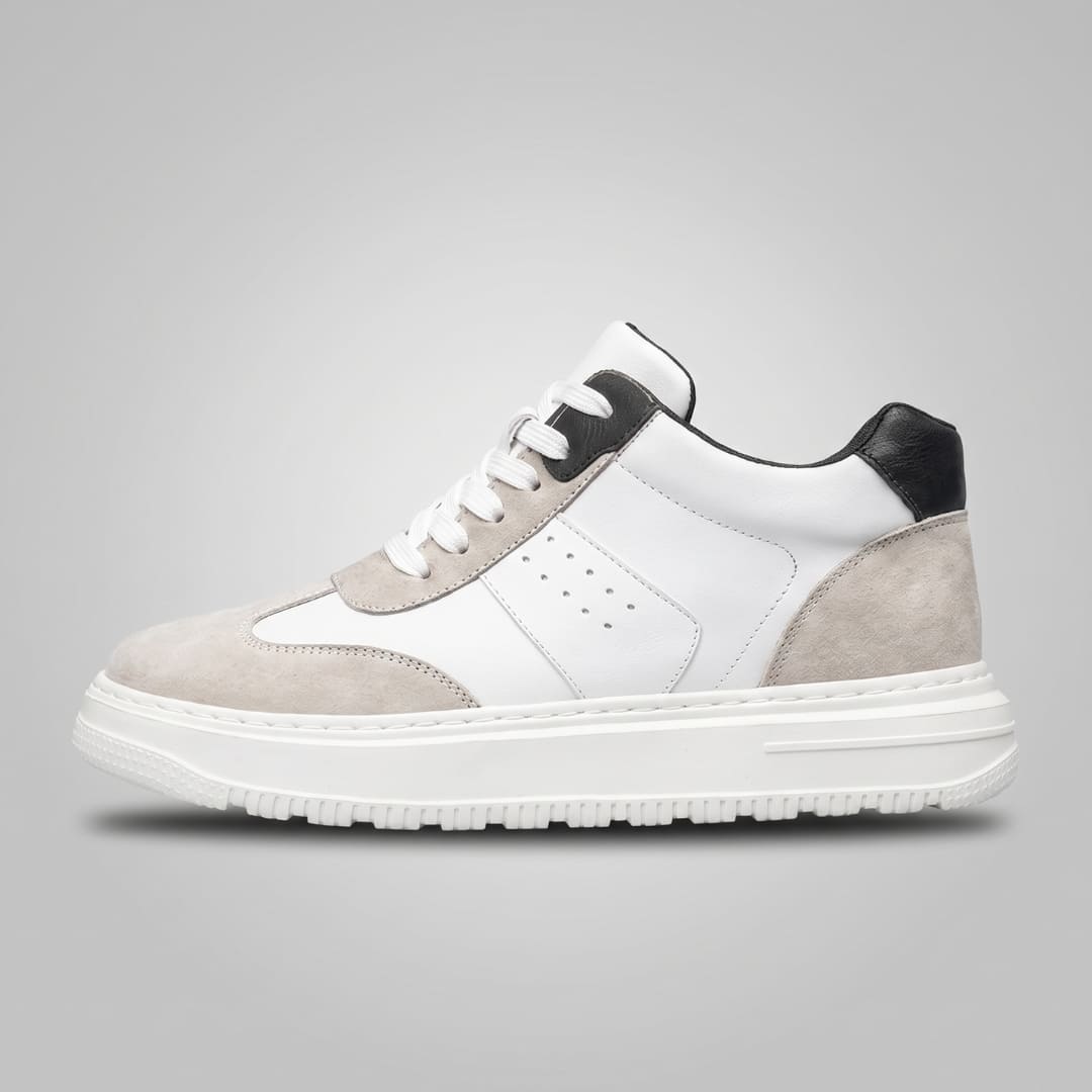 White FORCIANO TORINO Height Increasing Sneakers with leather upper shown in a clean side profile.
