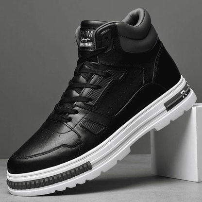 FORCIANO VADER black height increasing sneaker with a white sole shown from a front three-quarter angle.