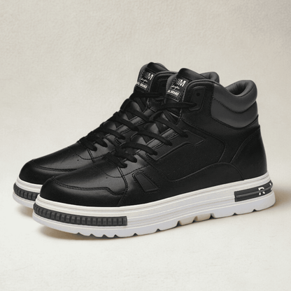 FORCIANO VADER black height increasing sneakers with white soles displayed as a pair from a front three-quarter angle.