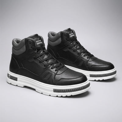 Pair of FORCIANO VADER Height Increasing Sneakers in black with white soles, shown from a front three-quarter angle.