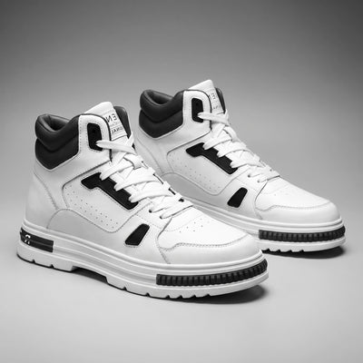 Pair of FORCIANO VADER Height Increasing Sneakers in white and black, shown from a front three-quarter angle.