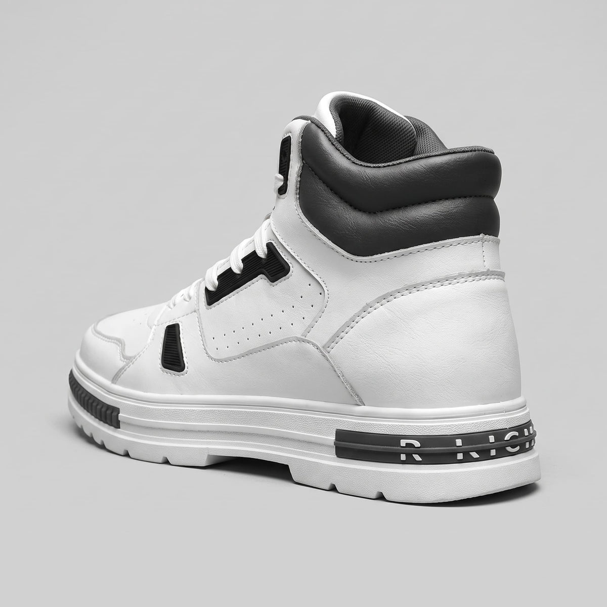 FORCIANO VADER Height Increasing Sneakers in white and black, shown from a rear three-quarter angle.