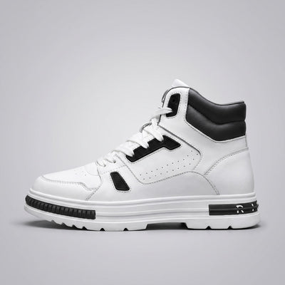 FORCIANO VADER Height Increasing Sneakers in white and black, shown in side profile with Cow Split Leather Upper.