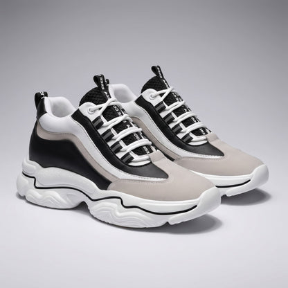 FORCIANO VALENCIA Height Increasing Sneakers for Women in black and white, shown as a pair from a front three-quarter angle with breathable mesh tongues.