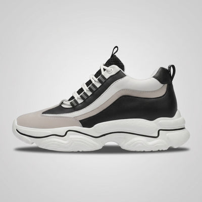 FORCIANO VALENCIA Height Increasing Sneakers for Women in black and white with breathable mesh, shown in a single side-profile view.