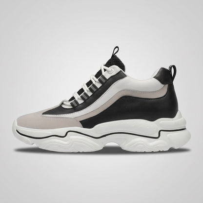 FORCIANO VALENCIA Height Increasing Sneakers for Women in black and white with breathable mesh, shown in a single side-profile view.