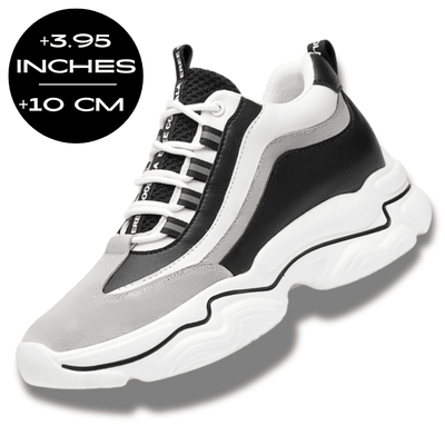 FORCIANO VALENCIA black and white Height Increasing Sneakers for Women shown with the maximum 10 cm / 3.95 inches height graphic.