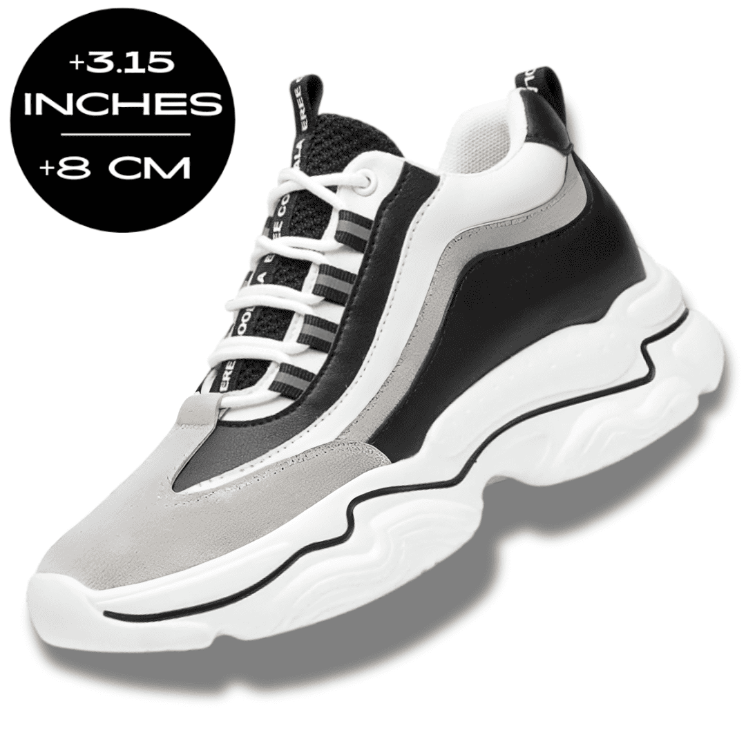 FORCIANO VALENCIA black and white Height Increasing Sneakers for Women shown with the 8 cm / 3.15 inches height graphic.