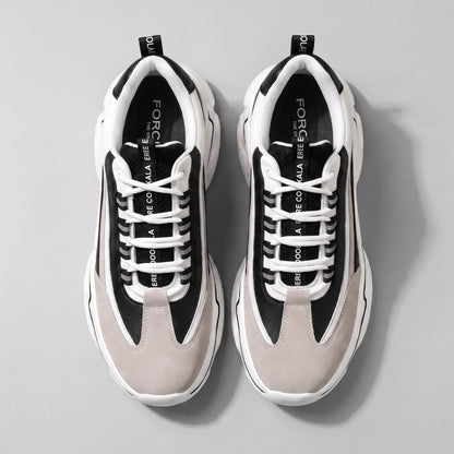 FORCIANO VALENCIA Height Increasing Sneakers for Women in black and white, shown in a top-view pair with breathable mesh tongues and lacing.
