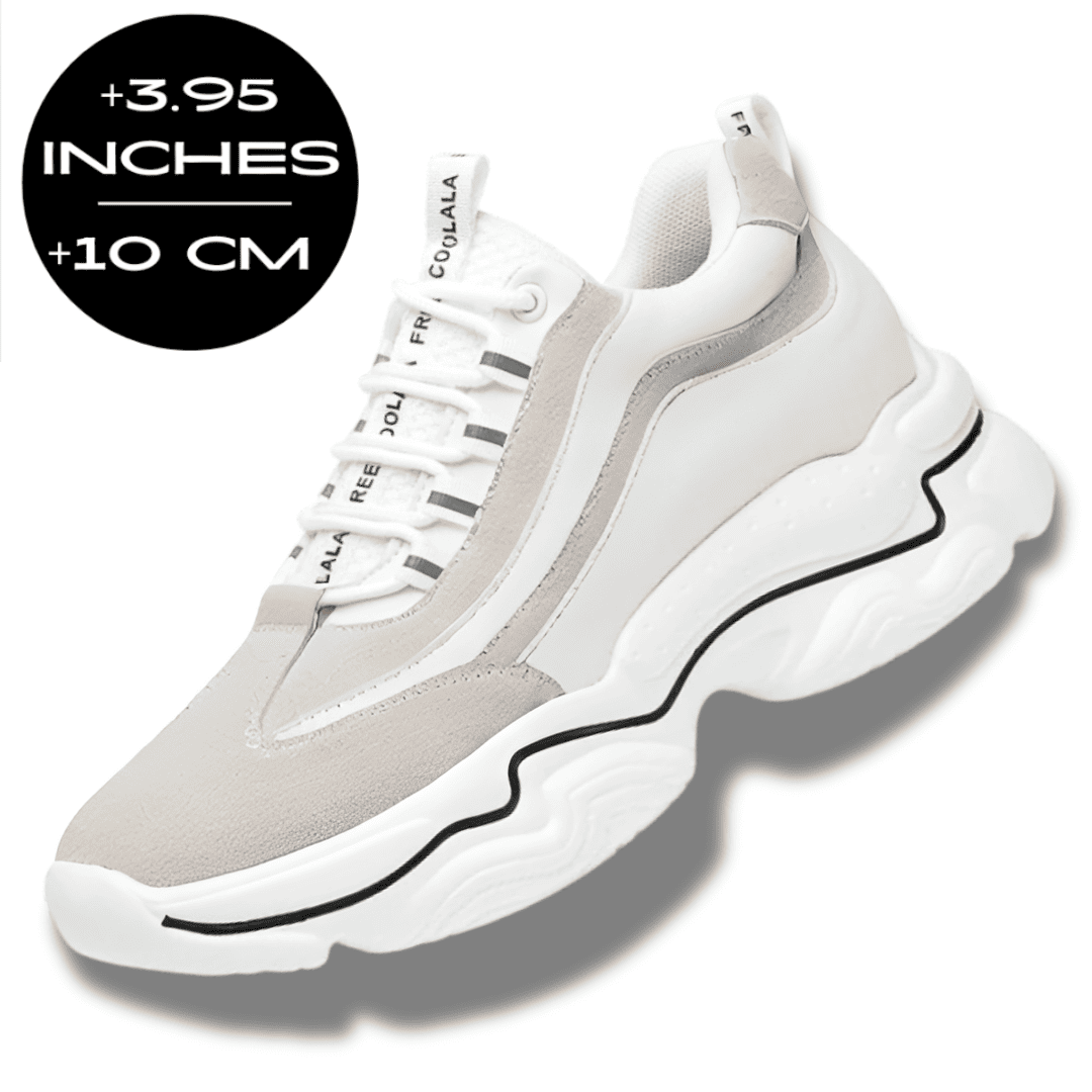 FORCIANO VALENCIA Height Increasing Sneakers for Women in white, shown with the maximum 10 cm / 3.95 inches height graphic.