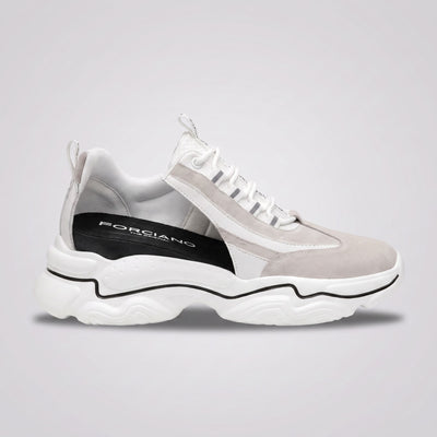 FORCIANO VALENCIA white Height Increasing Sneakers for Women shown in side profile with a cutaway revealing the internal lift structure.