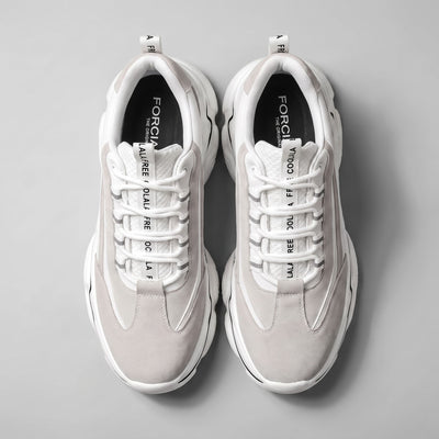 FORCIANO VALENCIA white Height Increasing Sneakers for Women shown as a pair from above with laces, breathable mesh tongues and branded insoles visible.