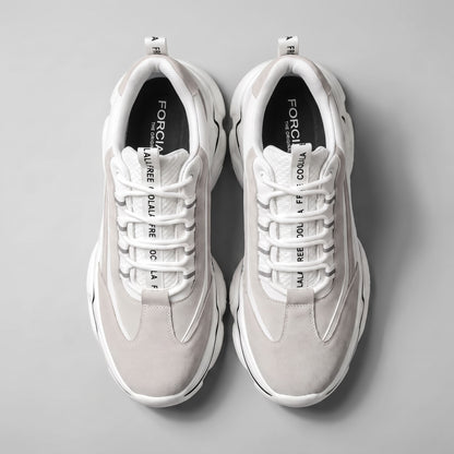 FORCIANO VALENCIA white Height Increasing Sneakers for Women shown as a pair from above with laces, breathable mesh tongues and branded insoles visible.