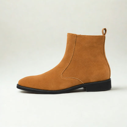 FORCIANO VALKYRIE brown women's elevator boots in a clean side profile, showing the premium suede upper and streamlined suede Chelsea boots silhouette.